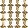 16Pcs Gold Candle Holders Metal Taper Candlesticks Holders Short Skinny Brass Candlestick Holders Candlestick Holders Bulk for Wedding Thanksgiving Centerpieces Christmas Birthday Party Holiday (16)