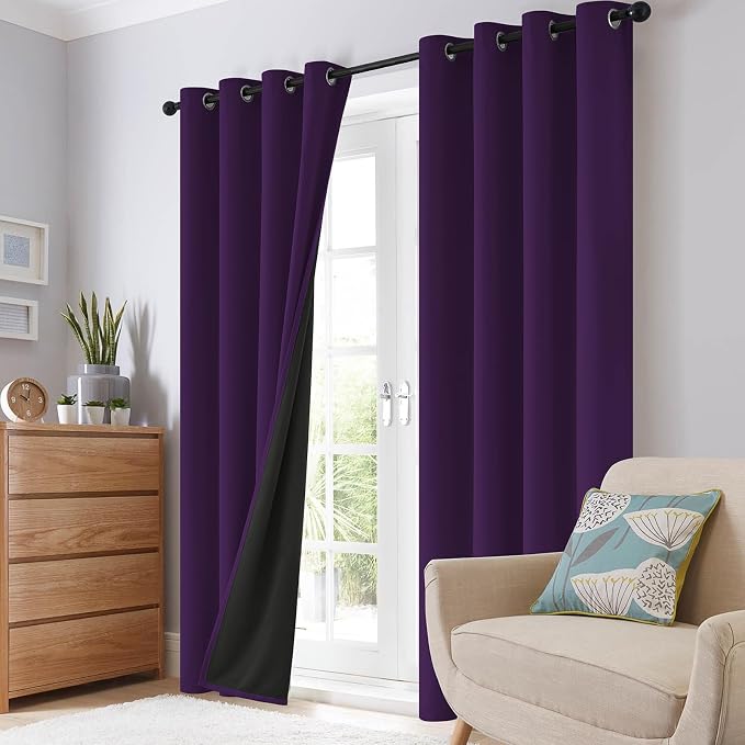 SimpleHome Purple 100% Blackout Curtains Room Darkening Living Room 63 Inch | - Image 8