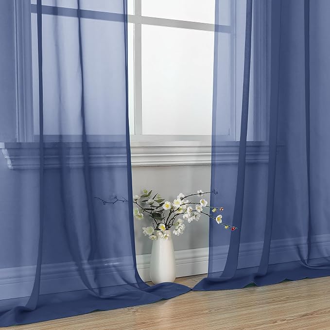 Royal Blue Sheer Curtains 63 Inches Long 2 Panels - Image 6