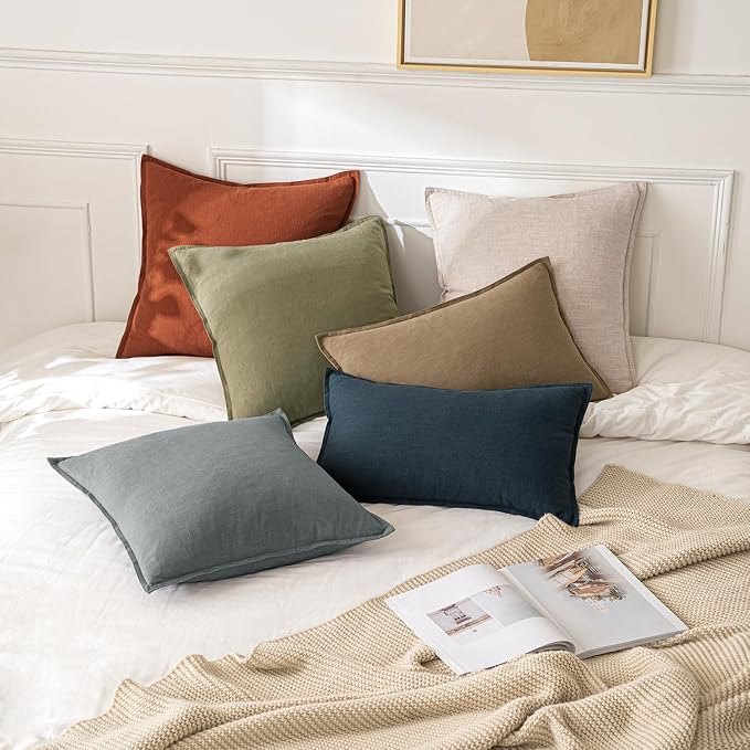 MIULEE Decorative Linen Lumbar Pillow Covers 12x20 Inch Khaki | Boho Farmhouse​ - Image 5