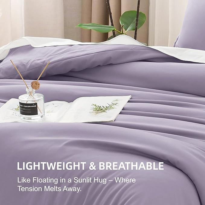 Litanika Grayish Purple Comforter Set California King Size, 3 Pieces Cal King Lightweight Solid Bedding Comforter Set, All Season Fluffy Bed Set (104x96In Comforter & 2 Pillowcases)