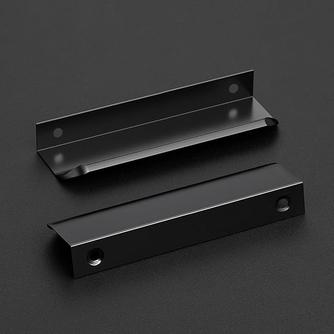Ravinte Hardware 10 Pack Black Cabinet Handles, 5 Inch (128mm) Finger Edge Pulls, 4 Inch Hole Center, Finger Pulls for Cabinets
