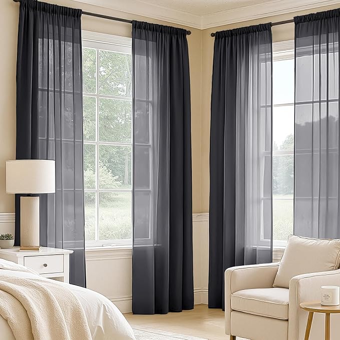 MIULEE Black Sheer Curtains 108 Inches Long 4 Panels 42 x 108 Inches | Light - Image 2