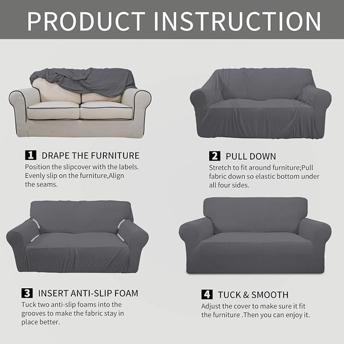 Easy-Going Stretch 4 Seater Oversized Sofa Couch Cover Gray | 1-Piece Extra - Image 5