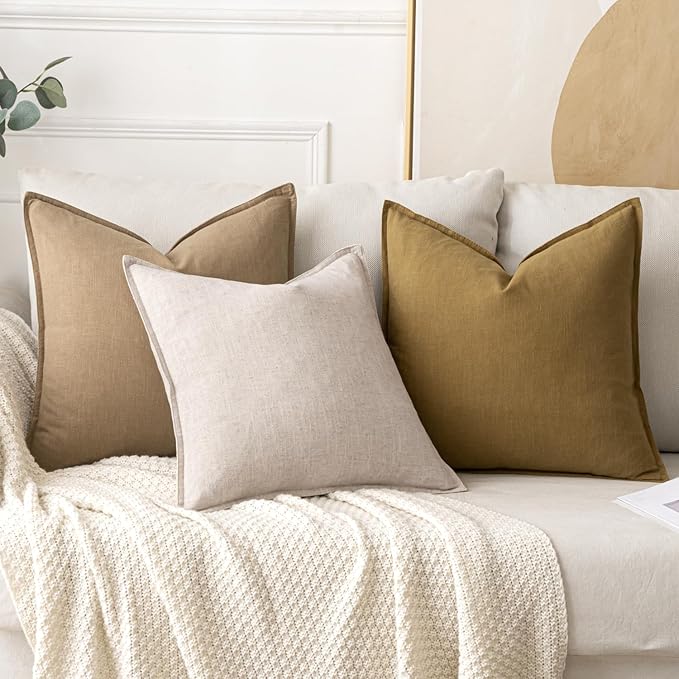 MIULEE Decorative Linen Pillow Covers 20x20 Inch Mustard Yellow | Boho - Image 4