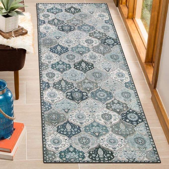 Lahome Moroccan Washable Runner Rug, 2x6 Blue Kitchen Runners - Image 6