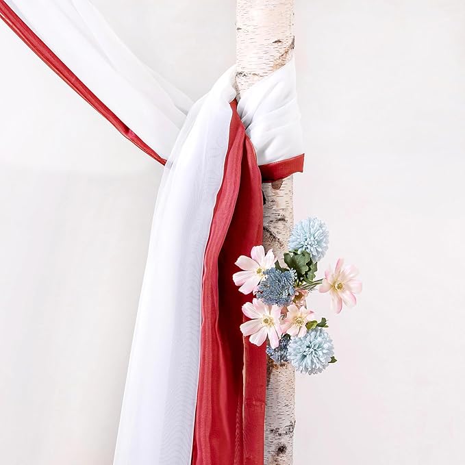 MIULEE Christmas Sheer Window Scarf Valance Extra Long Topper Elegant Swag Curtains Luxury Draping Fabric for Wedding Arch Party Ceremony Canopy Bed Living Room, 54'' x 216'', 1 Panel Red