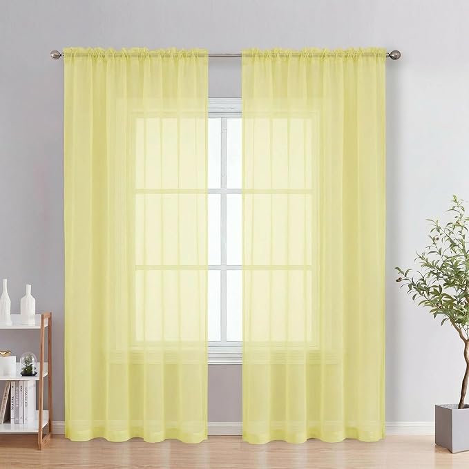 Sheer Curtains 84 Inches Long 2 Panels Set, Light Filtering Transparent by OVZME