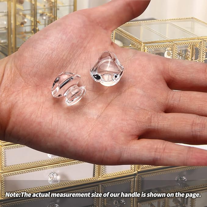 MroMax 12Pcs Tiny Pull Handle Triangle Acrylic Mini Knob 19mm Diameter Clear Shiny Knobs for Jewelry Box, Gift Case and Makeup Box