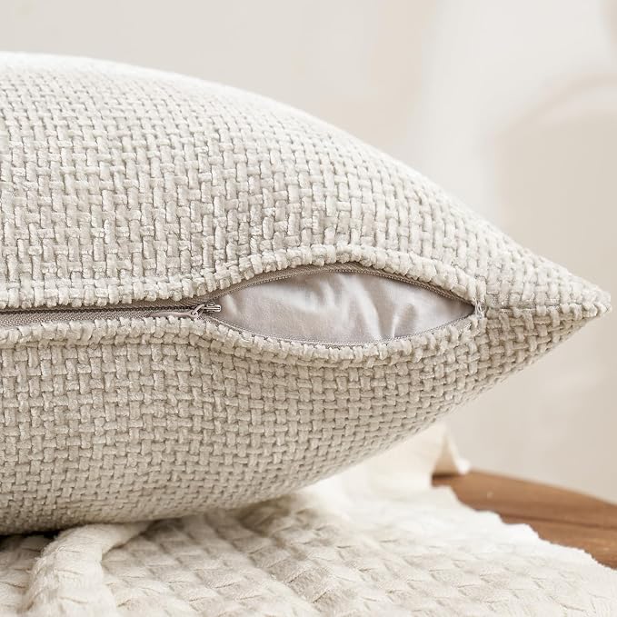 MIULEE Decorative Chenille Pillow Covers Neutral Beige 16x16 Pack of 4 | Modern - Image 7