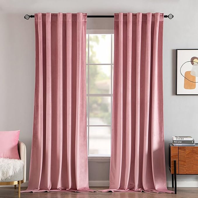 MIULEE Velvet Curtains 52x90 inches 2 Panels Blush Pink Blackout Curtains | by MIULEE