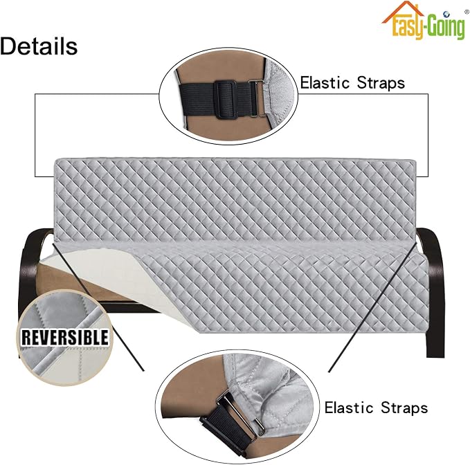 Easy-Going Reversible Couch Cover, Large Futon Sofa, Light Gray/Ivory | Machine - Image 3
