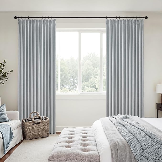 MIULEE Grayish Blue Pinch Pleated 100% Blackout Linen Curtains 40x84 Inches | - Image 2