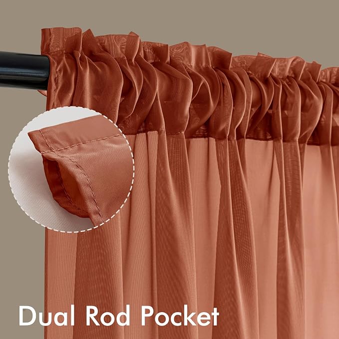 MIULEE 4 Panels Fall Burnt Orange Sheer Curtains 54 x 72 Inches | Light - Image 3