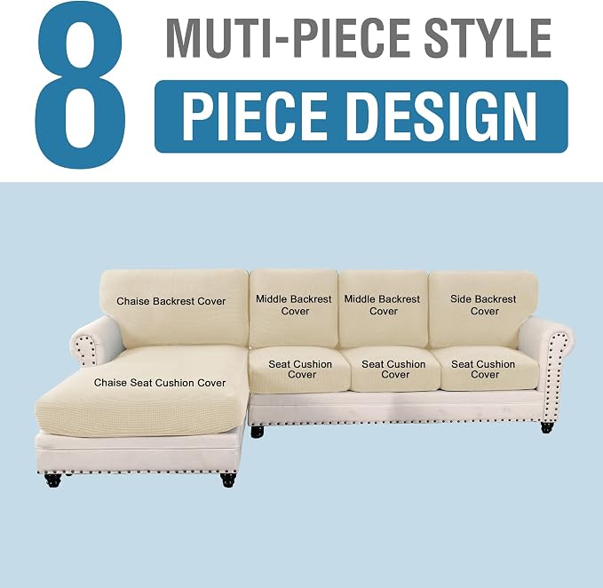 H.VERSAILTEX Sectional Couch Covers 8 Pieces Stretch Sofa Covers - Image 2