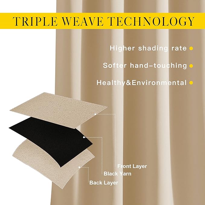 NICETOWN Blackout Biscotti Beige Curtains 84 inches Long, Thermal Insulated - Image 4