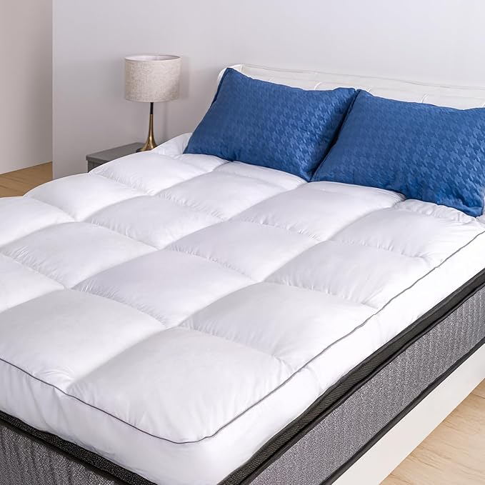 Marine Moon Mattress Topper Full Cooling Plush Pillow Top Mattress Pad Feather Bed Topper, Extra Thick Hotel Quality Down Alternative Pillow Topper Full for Back Pain, Soft Bed Toppers