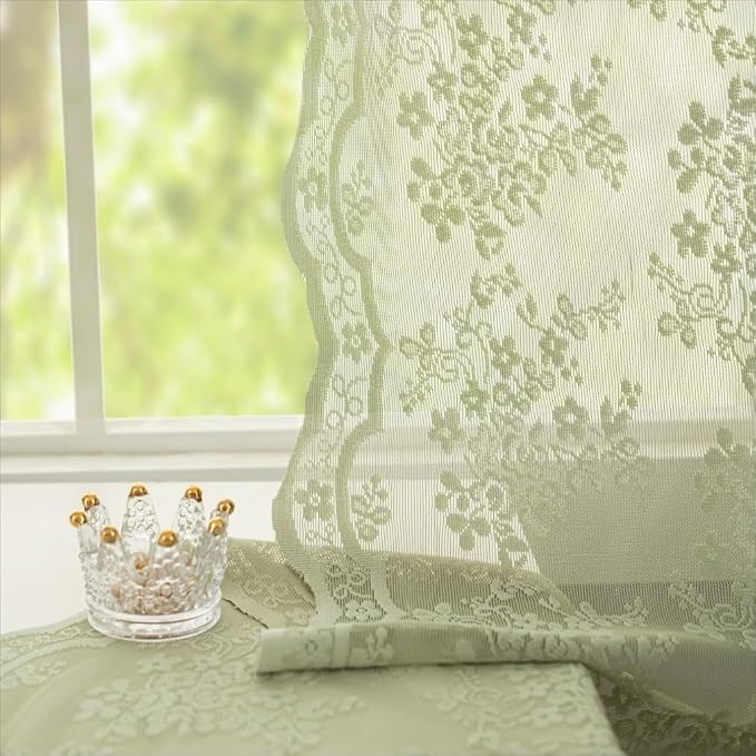 YJ YANJUN Vintage Lace Curtains 84 Inch Long- Victorian Floral Pattern Sheer - Image 5