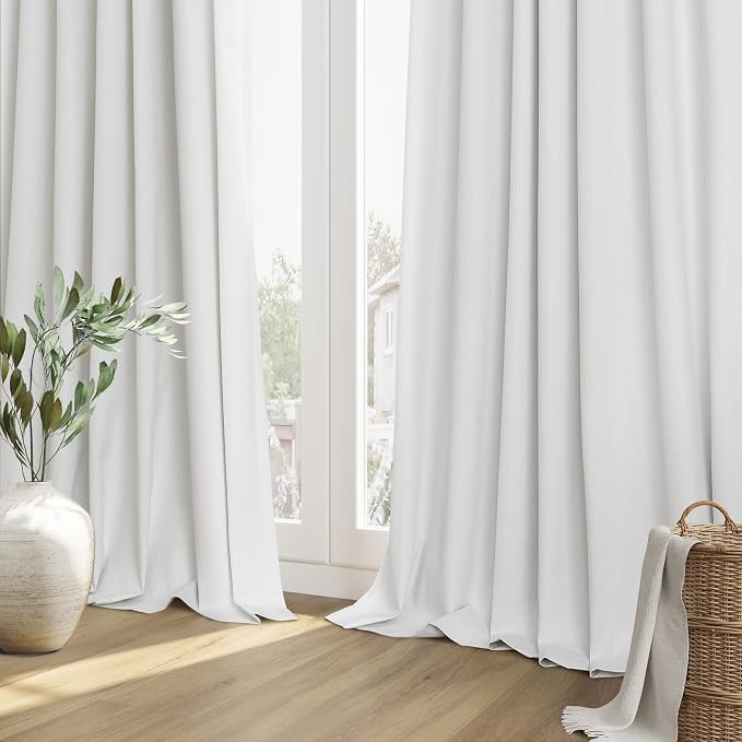 White 100% Blackout Linen Curtains 84 Inch Length 2 Panels Set - Image 8