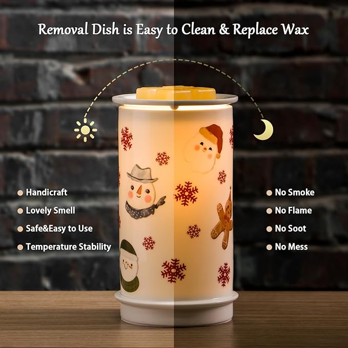 STAR MOON Ceramic Electric Wax Melt Warmer Candle Waxing Warmer Burner Melt Wax Cube Melter Fragrance Warmer - Ideal for Family and Friends, Snowman