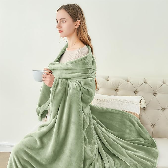 BEDELITE Fleece Blanket Soft Plush Twin Size Blanket Sage Green 60"x80" | Ultra - Image 4