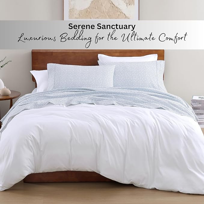 LANE LINEN 100% Organic Cotton Full Sheets Set Soft & Comfy Percale Long Staple Soft Bedding Breathable Fully Elasticized Mercerized Printed Cotton Full Size Set - Polka Dot