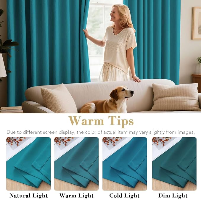 H.VERSAILTEX Solid Turquoise Blue Thermal Insulated Blackout Curtains Nickel - Image 5