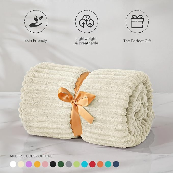 BEDELITE 3D Ribbed Jacquard Beige Fleece Twin Blanket - Image 3