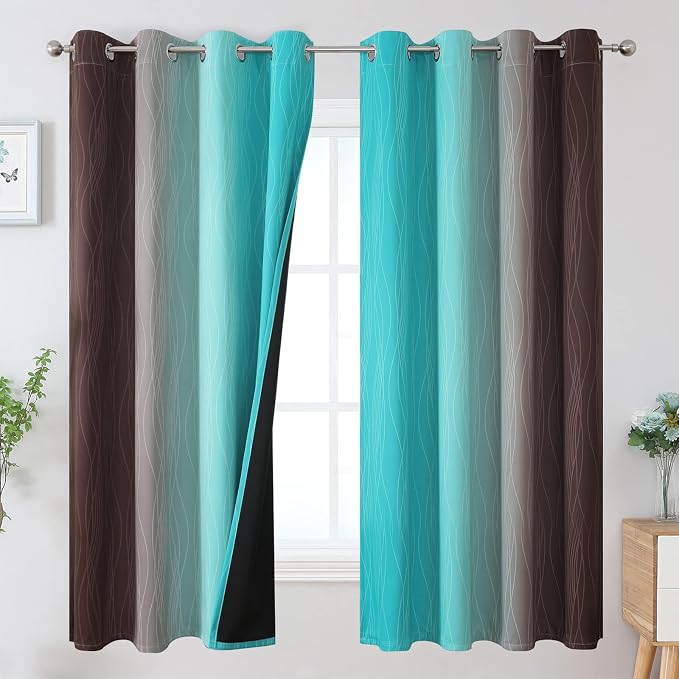 Brown and Teal Ombre Blackout Curtains by ESTELARTEXTILER