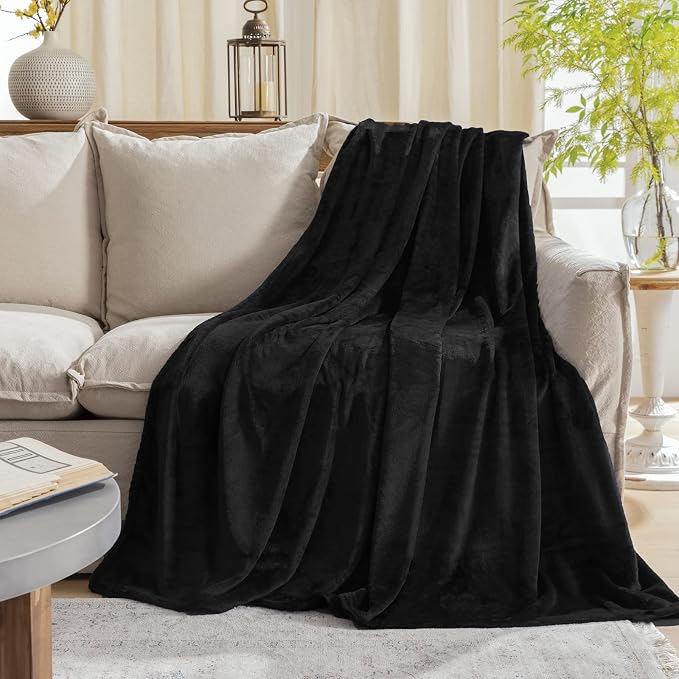 Black Fleece Plush Throw Blanket 90"x90"for Couch Sofa Fuzzy Cozy Flannel | - Image 3