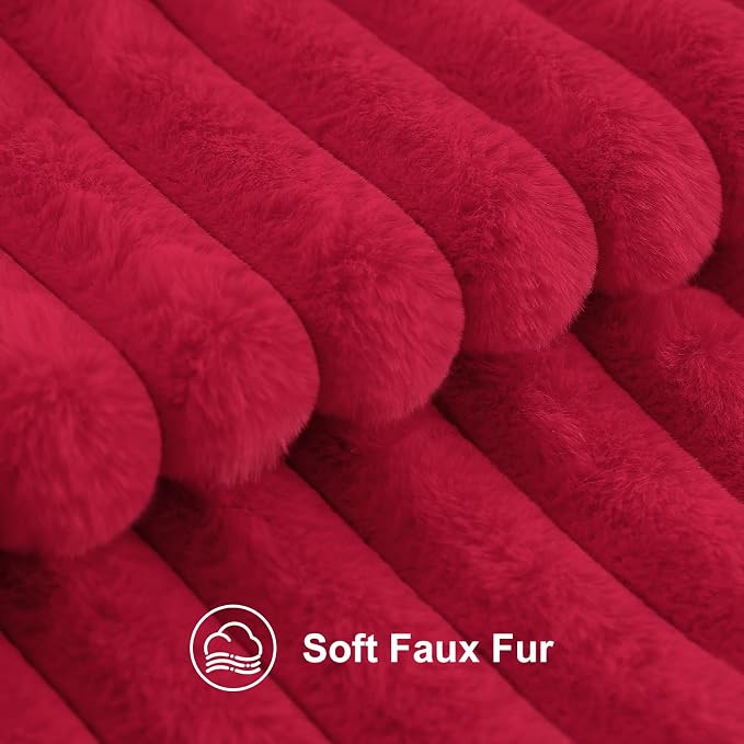 decorUhome Fall Faux Fur Throw Pillow Covers 24x24 Set of 2 Red | Decorative - Image 2