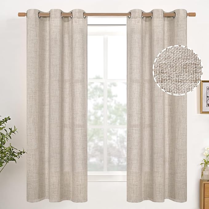 YoungsTex Natural Linen Semi Sheer Curtains 38 x 63 Inch Length 2 Panels | by YoungsTex