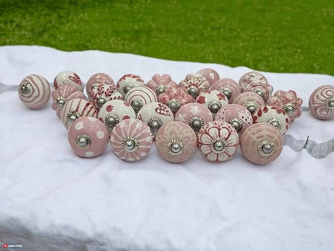 Dresser Knobs for Cabinets and Drawers - Assorted Multicolor Ceramic Pull Handle for Kitchen Cupboard Wardrobe Decorative Furniture Hardware - Pack of 30