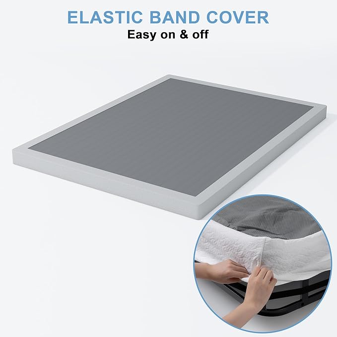 Full Box Spring 3 Inch, Low Profile Box Spring for Full Bed, Heavy Duty Mattress Foundation,Metal Bed Base with Fabric Cover/Non-Slip/Easy Assembly