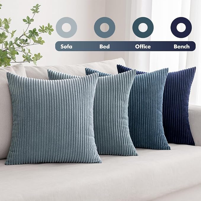MIULEE Soft Corduroy Decorative Throw Pillow Covers Blue Navy Series 16x16 | - Image 5