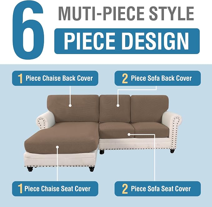 H.VERSAILTEX Sectional Couch Covers 3 Pieces Sofa Seat Cushion Covers L Shape - Image 2
