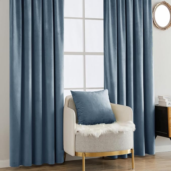 MIULEE Velvet Curtains 52x84 inches 2 Panels Stone Blue Blackout Curtains | - Image 7