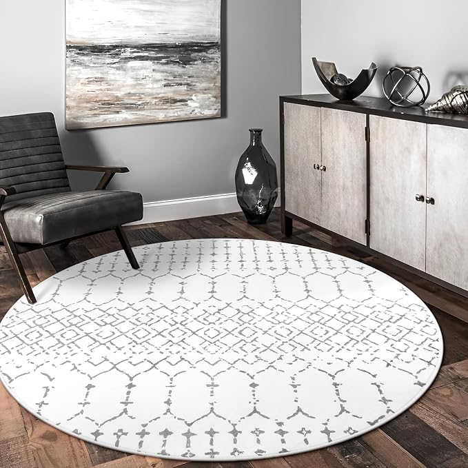 Lahome Moroccan Round Area Rug 5Ft Machine Washable Soft Round Bedroom Rugs - Image 8