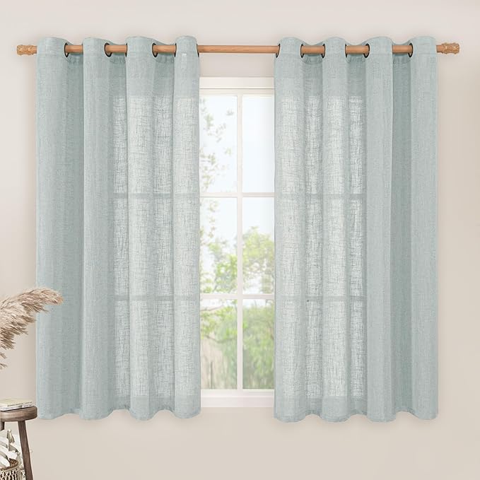 Greyish Blue Semi Sheer Linen Curtains by LAMIT