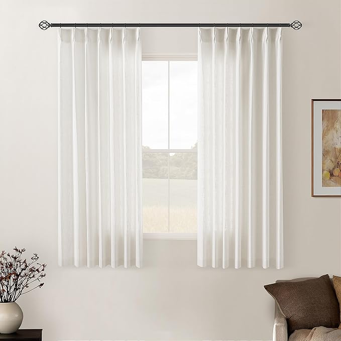 Natural Pinch Pleat Linen Kitchen Curtains 45 Inches Long 2 Panels Set | - Image 6