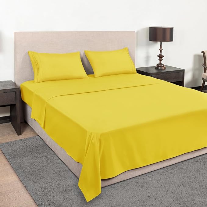 Mejoroom Full Size Sheet Sets - Hotel Luxury 1800 White Sheet - 16 Inch Deep Pocket Bed Sheets, Extra Soft, Breathable, Wrinkle, Fade & Stain Resistant - 4 Piece (Full, Yellow)