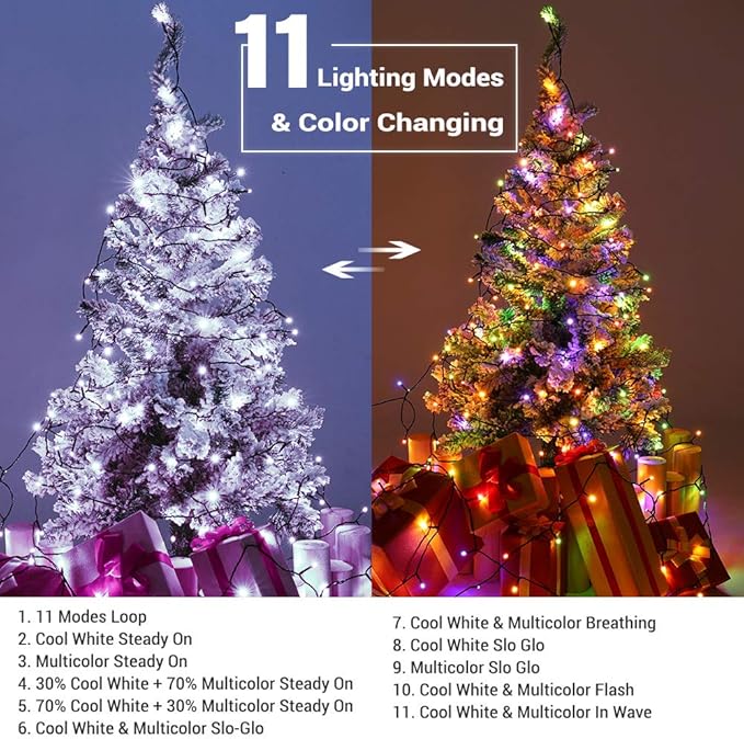 Brizled Christmas String Lights, 279ft 800 LED Color Changing Christmas Lights with Remote, 11 Modes Tree Light Cool White & Multicolor Green Wire Xmas Light Outdoor for Xmas Party Home