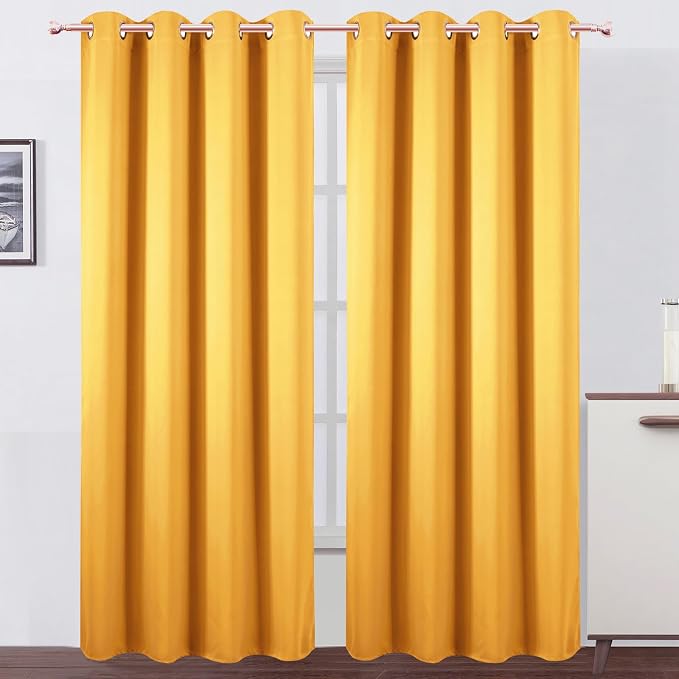 Blackout Curtains 52 x 90 Inch Long Yellow Curtains Set of 2 Panels Room by Lemomo