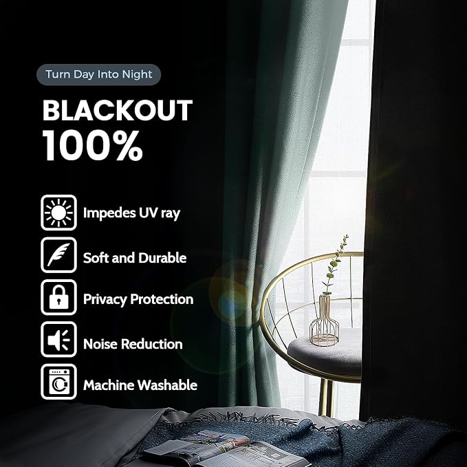 SimpleHome Aqua 100% Blackout Curtains Room Darkening Living Room 72 Inch | - Image 3