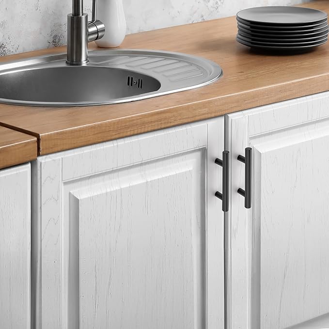 JOY DECOR 20 Pack Cabinet Handles, Black Cabinet Pulls, 2-1/2 in Hole Center Kitchen Hardware, Stainless Steel T Bar Handles for Dresser Drawers