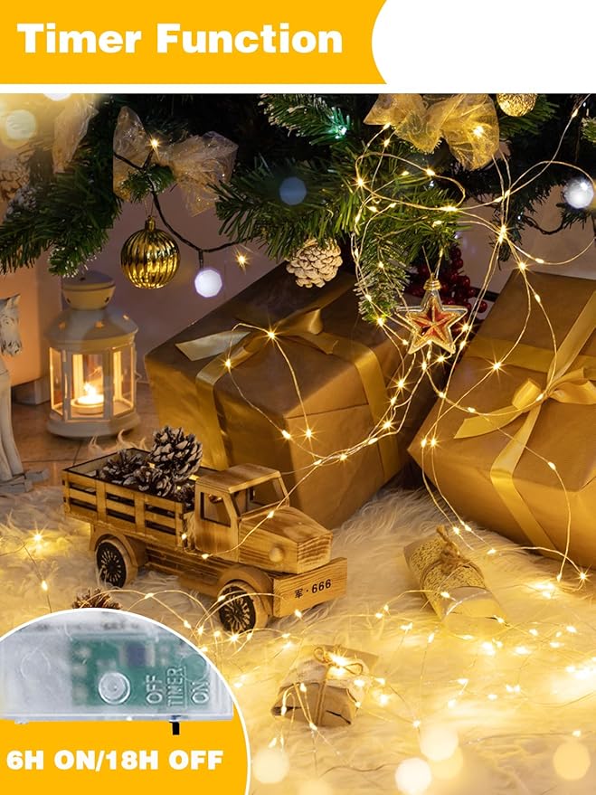 4 Pack 240 LED Christmas Fairy Lights Battery Operated with Timer, 80FT Waterproof Twinkle Lights Indoor Outdoor, String Lights Battery Powered for Bedroom, Centerpiece, Chistmas Decor (Warm White)