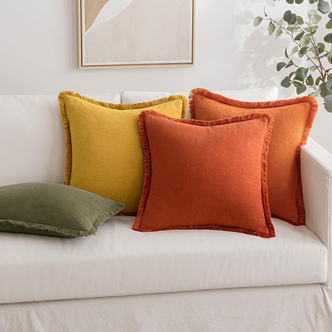 MIULEE Linen Decorative Fall Euro Throw Pillow Covers Burnt Orange 22x22 | Set - Image 8