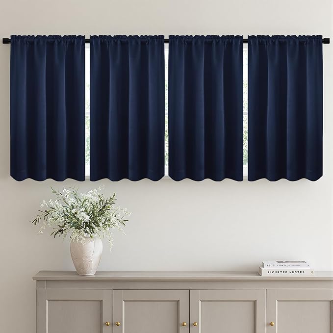 MIULEE 4 Panel Set Short Bedroom Blackout Curtains 54 Inch Long Navy Blue | by MIULEE