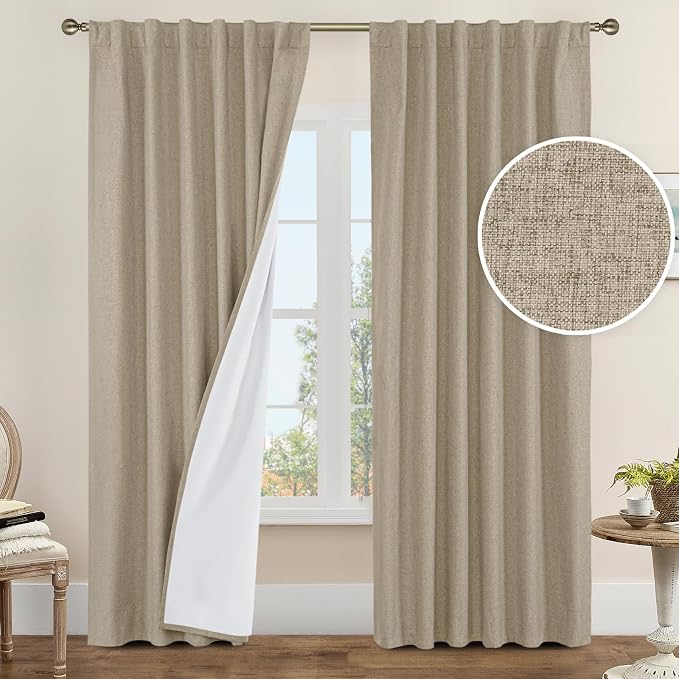 Taupe 100% Blackout Linen Curtains by LAMIT