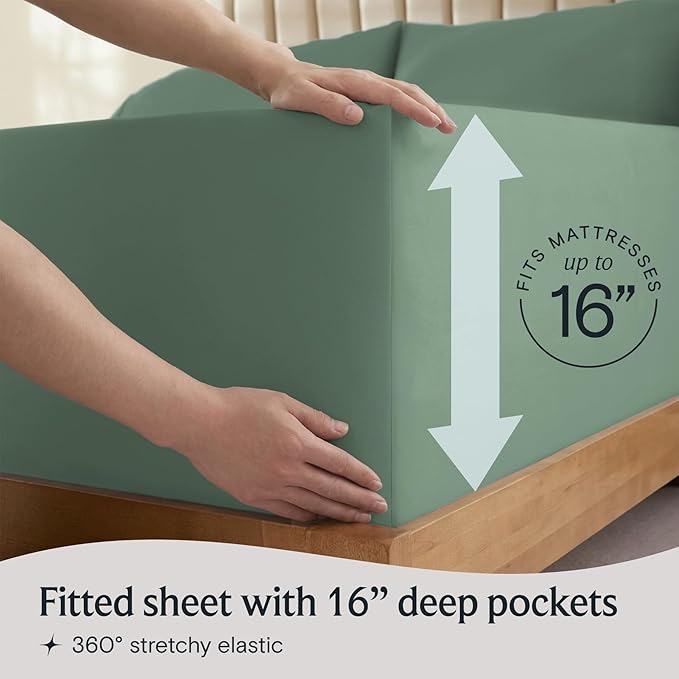 LuxClub 5 PC Split King Sheet Set, Breathable Luxury Bed Sheets, Deep Pockets Wrinkle Free Cooling Sheets Machine Washable Hotel Bedding Silky Soft - Tree Moss Green Split King